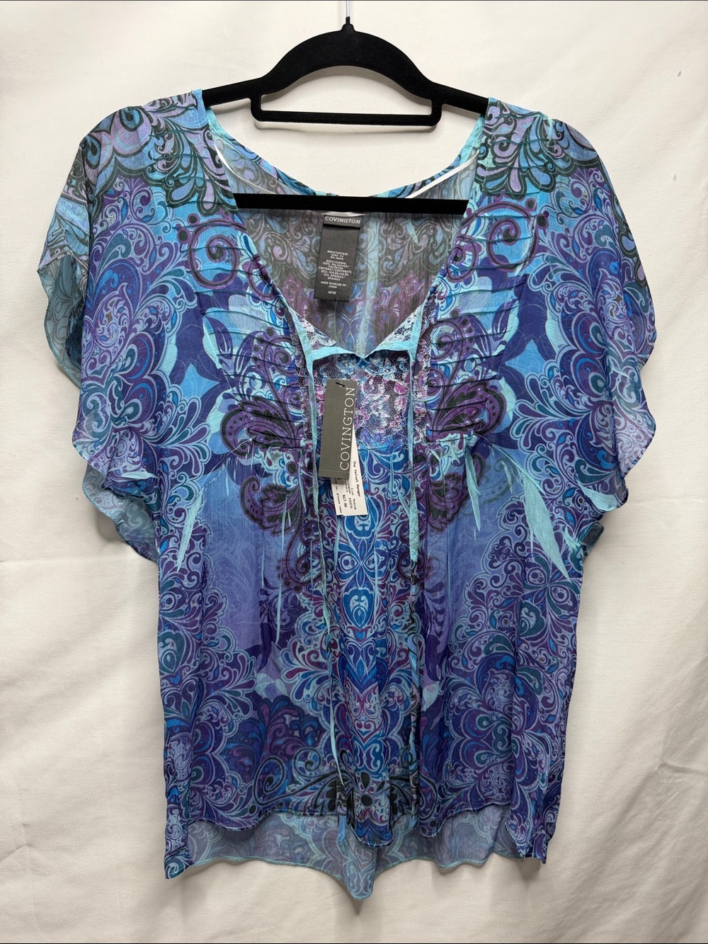 Covington Blue & Purple Paisley Tie-Front Blouse